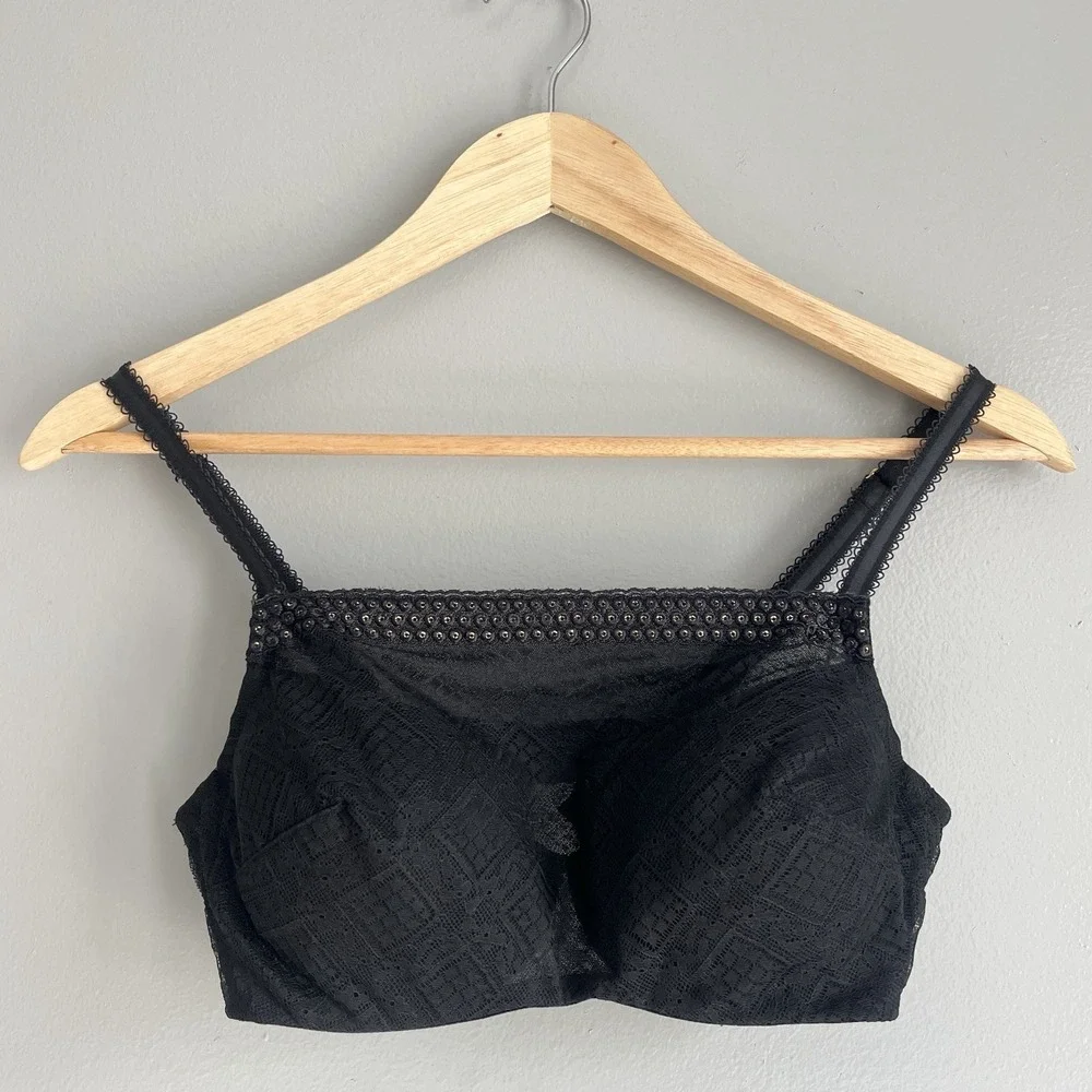 Soma Intimates Bra Black Lace Camisole Gold Sequins Detail Underwired‎ 36B